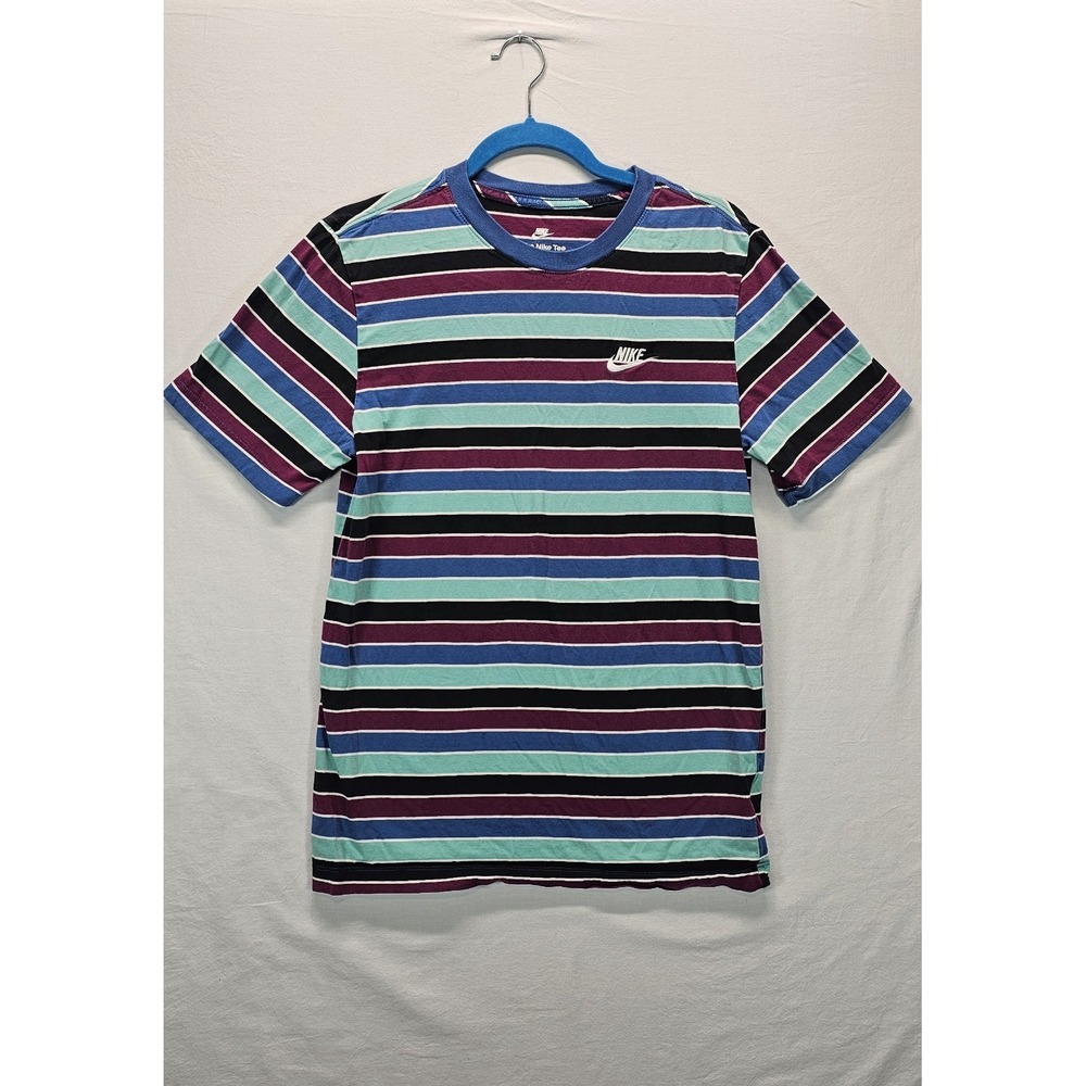 Nike Men's Sportswear Club Striped T-Shirt DN5255-100 Size Small Pink Green